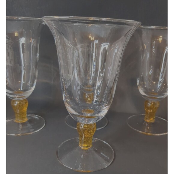4  Vintage Hand Blown Wine w/Yellow  Bubble Glass Stem  7.5” Tall X 4.5”Wide - Picture 10 of 15